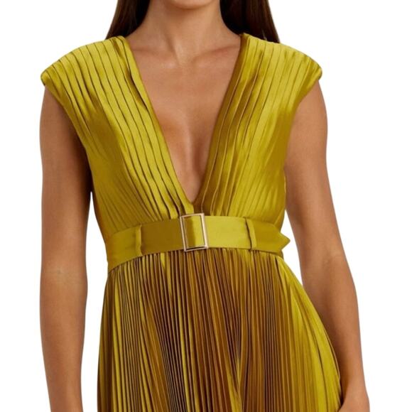 MAC DUGGAL 26483 Pleated Cap Sleeve Satin Midi Gown Size 6 New w/ Tag MSRP $338 - Picture 3 of 16